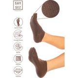 Saysez Bambu Kadın Kaydırmaz Taban Beyaz Silikon Baskı Pilates Yoga Fitness Dans Aktivite Patik Çorabı - Kahverengi - 36 - 40