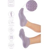 Saysez Bambu Kadın Kaydırmaz Taban Beyaz Silikon Baskı Pilates Yoga Fitness Dans Aktivite Patik Çorabı - Lila - 36 - 40