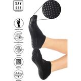 Saysez Bambu Kadın Kaydırmaz Taban Beyaz Silikon Baskı Pilates Yoga Fitness Dans Aktivite Patik Çorabı - Siyah - 36 - 40