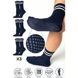 Saysez Bambu Kadın Kaydırmaz Taban Silikon Baskı Pilates Yoga Fitness Bale Dans Aktivite Tenis Çorabı 3'lü - 36 - 40 - Lacivert