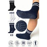 Saysez Bambu Kadın Kaydırmaz Taban Silikon Baskı Pilates Yoga Fitness Bale Dans Aktivite Tenis Çorabı 3'lü - 36 - 40 - Siyah - Beyaz - Lacivert
