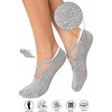 Saysez Bambu Kadın Kaydırmaz Taban Silikon Baskı Pilates Yoga Fitness Dans Aktivite Babet Çorabı Gri Melanj - 36 - 40