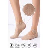 Saysez Bambu Kadın Kaydırmaz Taban Silikon Baskı Pilates Yoga Fitness Dans Aktivite Patik Çorabı Üstü Açık Model - 36 - 40 - Bej