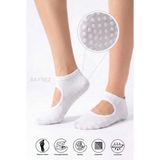 Saysez Bambu Kadın Kaydırmaz Taban Silikon Baskı Pilates Yoga Fitness Dans Aktivite Patik Çorabı Üstü Açık Model - 36 - 40 - Beyaz