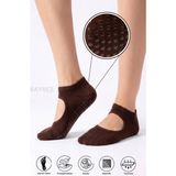 Saysez Bambu Kadın Kaydırmaz Taban Silikon Baskı Pilates Yoga Fitness Dans Aktivite Patik Çorabı Üstü Açık Model - 36 - 40 - Kahverengi