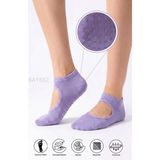 Saysez Bambu Kadın Kaydırmaz Taban Silikon Baskı Pilates Yoga Fitness Dans Aktivite Patik Çorabı Üstü Açık Model - 36 - 40 - Lila