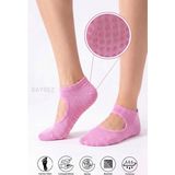 Saysez Bambu Kadın Kaydırmaz Taban Silikon Baskı Pilates Yoga Fitness Dans Aktivite Patik Çorabı Üstü Açık Model - 36 - 40 - Pembe