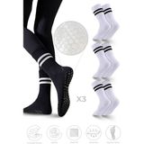 Saysez Bambu Kadın Kaydırmaz Taban Silikon Baskı Pilates Yoga Fitness Dans Aktivite Tenis Çorabı 3'lü Paket - 36 - 40 - Beyaz