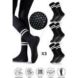 Saysez Bambu Kadın Kaydırmaz Taban Silikon Baskı Pilates Yoga Fitness Dans Aktivite Tenis Çorabı 3'lü Paket - 36 - 40 - Siyah