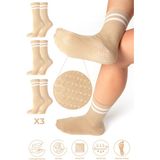 Saysez Bambu Kadın Kaydırmaz Taban Silikon Baskı Pilates Yoga Fitness Dans Aktivite Tenis Çorabı 3'lü Paket - Bej - 36 - 40
