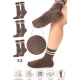 Saysez Bambu Kadın Kaydırmaz Taban Silikon Baskı Pilates Yoga Fitness Dans Aktivite Tenis Çorabı 3'lü Paket - Kahverengi - 36 - 40