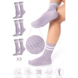 Saysez Bambu Kadın Kaydırmaz Taban Silikon Baskı Pilates Yoga Fitness Dans Aktivite Tenis Çorabı 3'lü Paket - Lila - 36 - 40