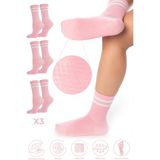 Saysez Bambu Kadın Kaydırmaz Taban Silikon Baskı Pilates Yoga Fitness Dans Aktivite Tenis Çorabı 3'lü Paket - Pembe - 36 - 40