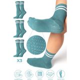 Saysez Bambu Kadın Kaydırmaz Taban Silikon Baskı Pilates Yoga Fitness Dans Aktivite Tenis Çorabı 3'lü Paket - Su Yeşili - 36 - 40