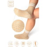 Saysez Bambu Kadın Kaydırmaz Taban Silikon Baskı Pilates Yoga Fitness Dans Aktivite Tenis Çorabı - Bej - 36 - 41