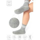 Saysez Bambu Kadın Kaydırmaz Taban Silikon Baskı Pilates Yoga Fitness Dans Aktivite Tenis Çorabı - Gri Melanj - 36 - 41