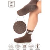 Saysez Bambu Kadın Kaydırmaz Taban Silikon Baskı Pilates Yoga Fitness Dans Aktivite Tenis Çorabı - Kahverengi - 36 - 41