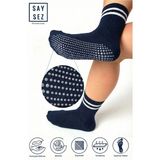 Saysez Bambu Kadın Kaydırmaz Taban Silikon Baskı Pilates Yoga Fitness Dans Aktivite Tenis Çorabı / Lacivert - 36 - 40