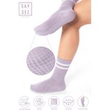 Saysez Bambu Kadın Kaydırmaz Taban Silikon Baskı Pilates Yoga Fitness Dans Aktivite Tenis Çorabı - Lila - 36 - 41