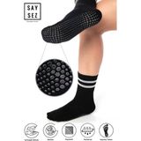 Saysez Bambu Kadın Kaydırmaz Taban Silikon Baskı Pilates Yoga Fitness Dans Aktivite Tenis Çorabı - Siyah - 36 - 41