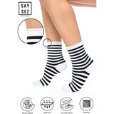Saysez Bambu Kadın Lastiksiz Çizgili Soket Dikişsiz Premium Çorap / Iz Bırakmaz / Sıkmayan Çorap - 36 - 40 - Siyah-Beyaz