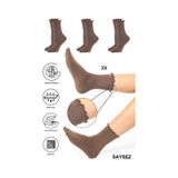 Saysez Bambu Kadın Lastiksiz Kahve Fırfırlı Soket Dikişsiz Çorap 3'lü Paket / İz Bırakmaz / Sıkmayan Çorap Renkli