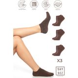 Saysez Bambu Kadın Patik Düz Çorap Dikişsiz Premium 3'lü Paket - Kahverengi - 36 - 40