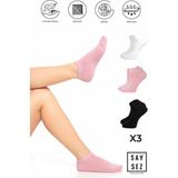 Saysez Bambu Kadın Patik Düz Siyah-Beyaz-Pembe Çorap Dikişsiz Premium 3'lü Paket - 36 - 40 - Çok Renkli