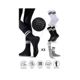 Saysez Bambu Kadın Siyah-beyaz-gri Kaydırmaz Taban Silikon Baskı Pilates Yoga Fitness Bale Dans Aktivite Tenis Çorabı 3'lü Çok Renkli