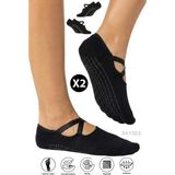 Saysez Bambu Kadın Siyah Kaydırmaz Taban Silikon Baskı Pilates Yoga Fitness Dans Aktivite Babet Çorabı 2’li - 36 - 41