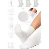 Saysez Bambu Kaydırmaz Taban Silikon Baskı Hac Umre Tavaf Hamile Pilates Yoga Lastiksiz Çorap 3'lü - Beyaz - 36 - 41