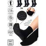 Saysez Bambu Kaydırmaz Taban Silikon Baskı Hac Umre Tavaf Hamile Pilates Yoga Lastiksiz Çorap 3'lü - Siyah - 36 - 41