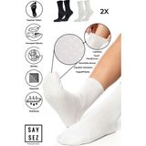Saysez Bambu Kaydırmaz Taban Silikon Hac Umre Tavaf Hamile Pilates Yoga Lastiksiz Siyah-Beyaz Çorap - 36 - 41