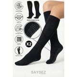 Saysez Bambu Kaydırmaz Taban Silikonlu Hac Umre Tavaf Hamile Pilates Yoga Dizaltı Siyah Çorap 2'li - 36 - 42