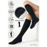 Saysez Bambu Kaydırmaz Taban Silikonlu Hac Umre Tavaf Hamile Pilates Yoga Dizaltı Siyah Uzun Çorap - 36 - 42