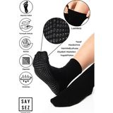 Saysez Bambu Kaydırmaz Taban Silikonlu Hac Umre Tavaf Hamile Pilates Yoga Lastiksiz Beyaz Çorap - Siyah - 36 - 41
