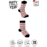 Saysez Bambu Renkli Desenli Yılbaşı Çorabı Unisex Hediyelik Çorap - Beyaz - 41 - 45