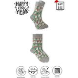 Saysez Bambu Renkli Desenli Yılbaşı Çorabı Unisex Hediyelik Çorap - Gri Melanj - 41 - 45