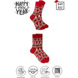 Saysez Bambu Renkli Desenli Yılbaşı Çorabı Unisex Hediyelik Çorap - Kırmızı - 41 - 45