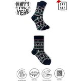 Saysez Bambu Renkli Desenli Yılbaşı Çorabı Unisex Hediyelik Çorap - Lacivert - 41 - 45