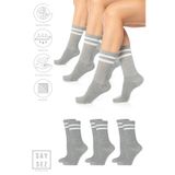 Saysez Bambu Unisex Tenis Kolej Çizgili Gri M. Dikişsiz Soket Çorap 3'lü Gri Melanj