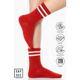 Saysez Bambu Unisex Tenis Kolej Çizgili Lacivert Premium Dikişsiz Soket Çorap - 36 - 42 - Kırmızı