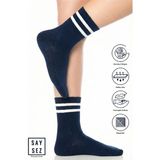 Saysez Bambu Unisex Tenis Kolej Çizgili Lacivert Premium Dikişsiz Soket Çorap - 36 - 42