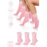 Saysez Bambu Unisex Tenis Kolej Çizgili Premium Dikişsiz Soket Çorap 3'lü Paket - Pembe - 36 - 42