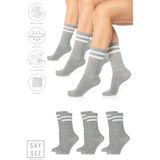 Saysez Bambu Unisex Tenis Kolej Çizgili Premium Dikişsiz Soket Çorap 3'lü Paket / Spor - Günlük Kullanım - Gri Melanj - 36 - 42