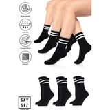 Saysez Bambu Unisex Tenis Kolej Çizgili Premium Dikişsiz Soket Çorap 3'lü Paket / Spor - Günlük Kullanım - Siyah - 36 - 42