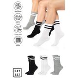 Saysez Bambu Unisex Tenis Kolej Çizgili Premium Dikişsiz Soket Çorap 3'lü Paket / Spor - Günlük Kullanım - Siyah - Beyaz - Gri - 36 - 42