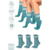 Saysez Bambu Unisex Tenis Kolej Çizgili Premium Dikişsiz Soket Çorap 3'lü Paket - Su Yeşili - 36 - 42