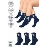 Saysez Bambu Unisex Tenis Kolej Çizgili Premium Lacivert Renk Dikişsiz Soket Çorap 3'lü Paket - 36 - 42
