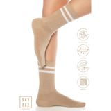 Saysez Bambu Unisex Tenis Kolej Çizgili Premium Pembe Renk Dikişsiz Soket Çorap - Bej - 36 - 42